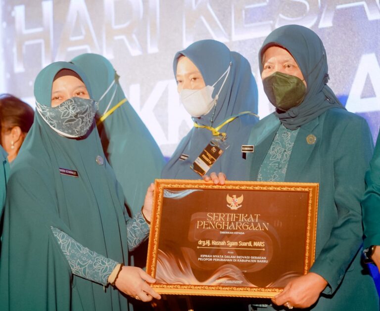 Ketua TP.PKK Barru Dianugrahi Penghargaan Inovasi Gerakan Pelopor Oleh Ketua TP.PKK Sulsel